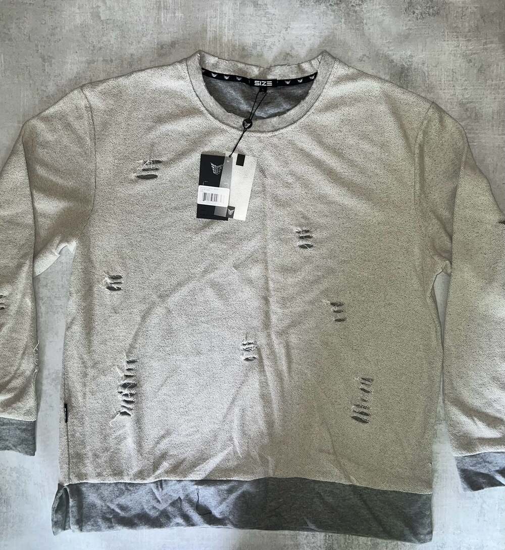 Size Up Apparel Men's Distressed Crewneck Sweatshirt Grey
